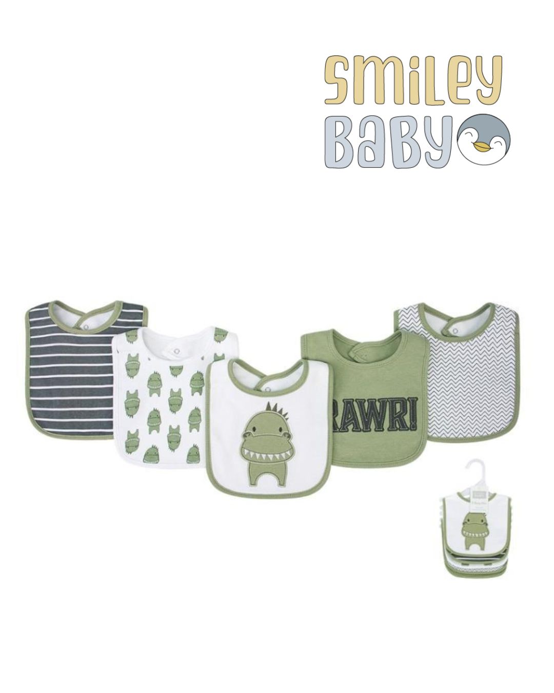 5 Bibs Cotton Pack GREEN MONSTER