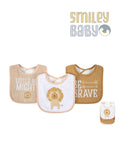 3Pcs Interlock Bibs brown lion