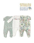 Baby Cotton Pajamas Set 3 Pcs GREEN flowers