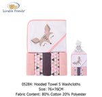 Hooded Towel with Five Washcloths deer