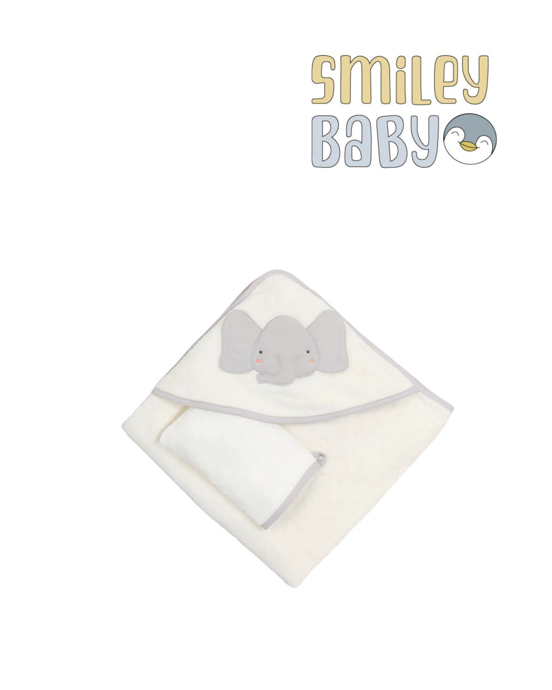 Baby Hooded Towel with loofah WHITE ELEPHANT