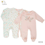 overall coton set pink bird