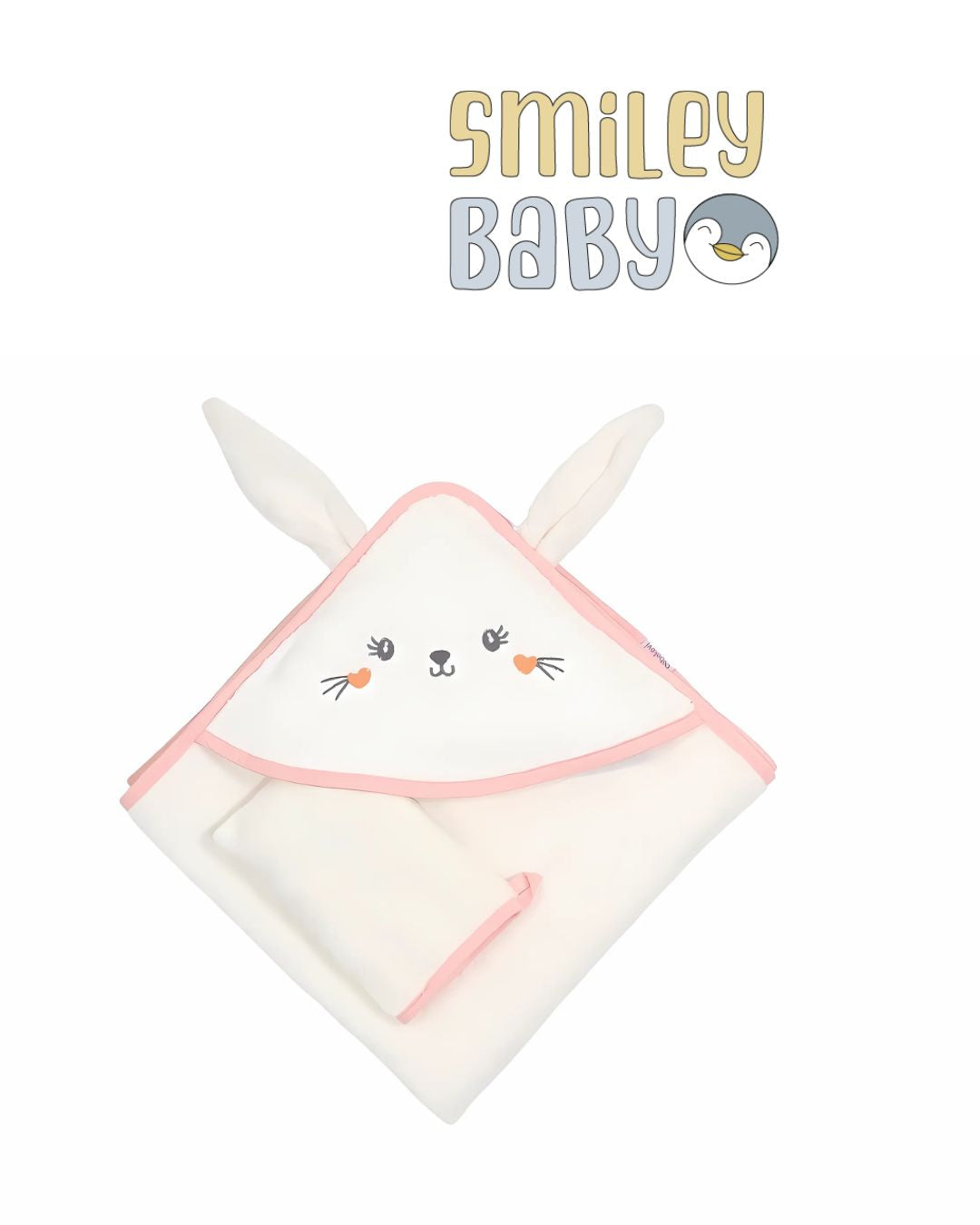 Baby Hooded Towel with loofah WHITE LOVE