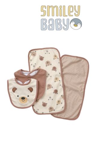 bibs and Burp 4-Piece Set BROWN BEAR