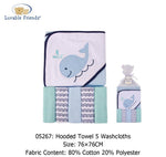 Hooded Towel with Five Washcloths whale