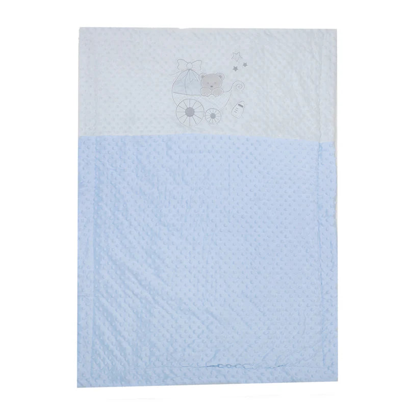 dotted blanket with Sherpa backing blue  bear