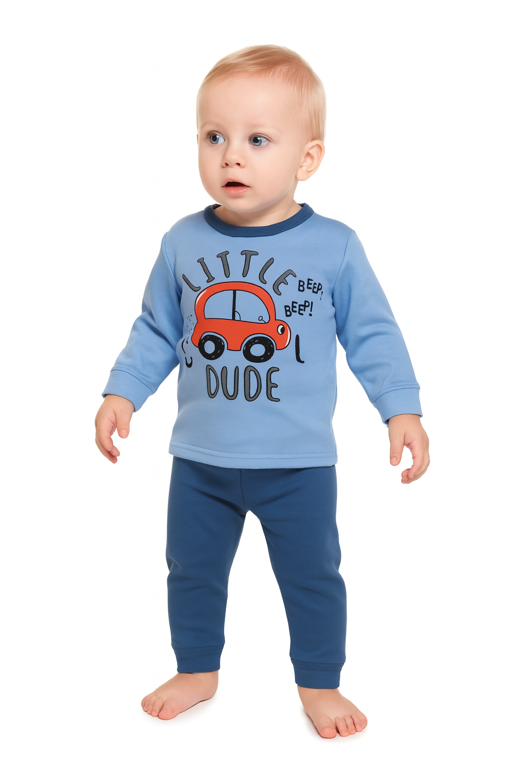 winter pyjama fleece inside little  dude blue
