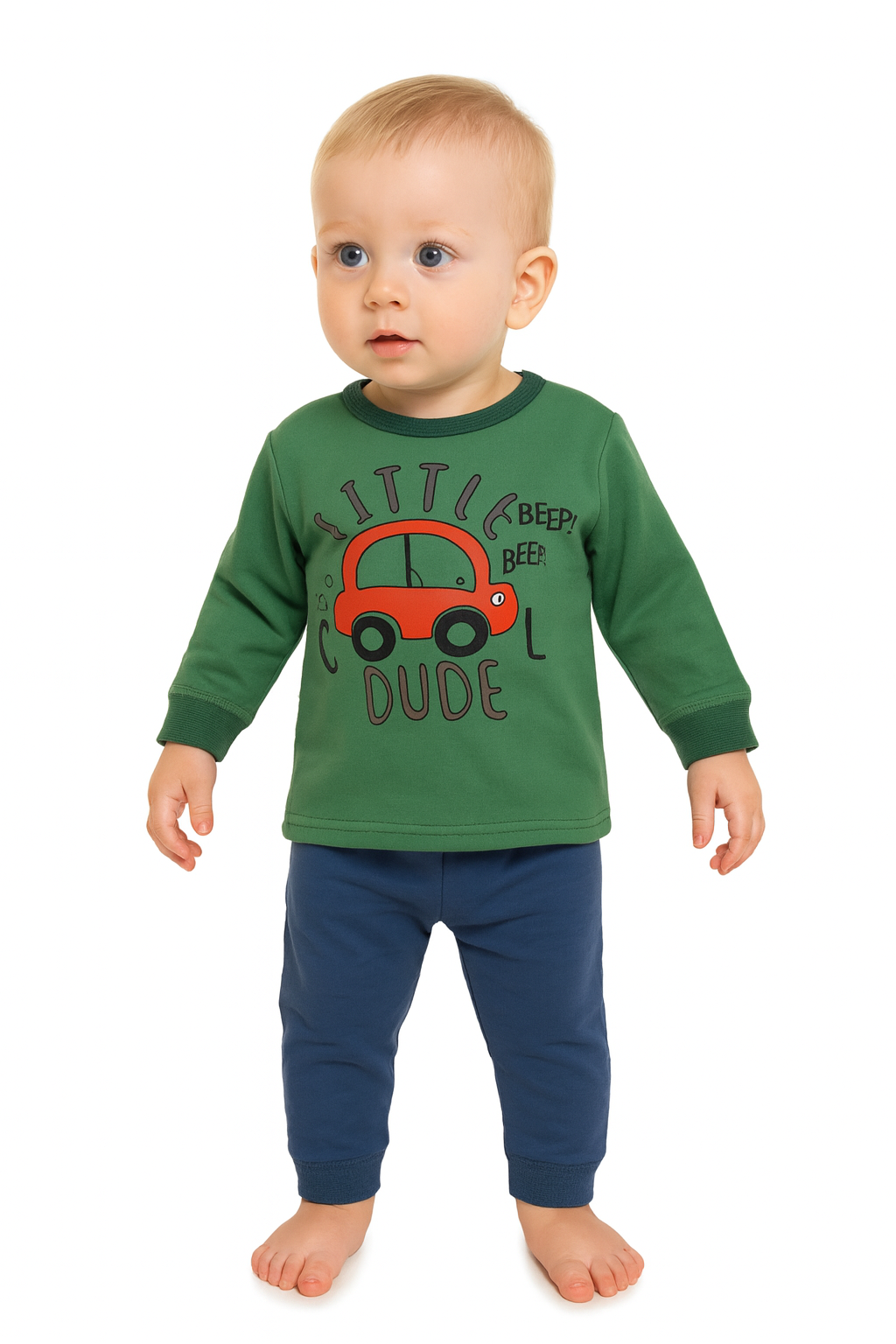 winter pyjama fleece inside little  dude green