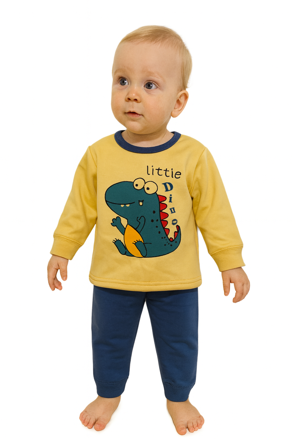winter pyjama fleece inside little dino yellow