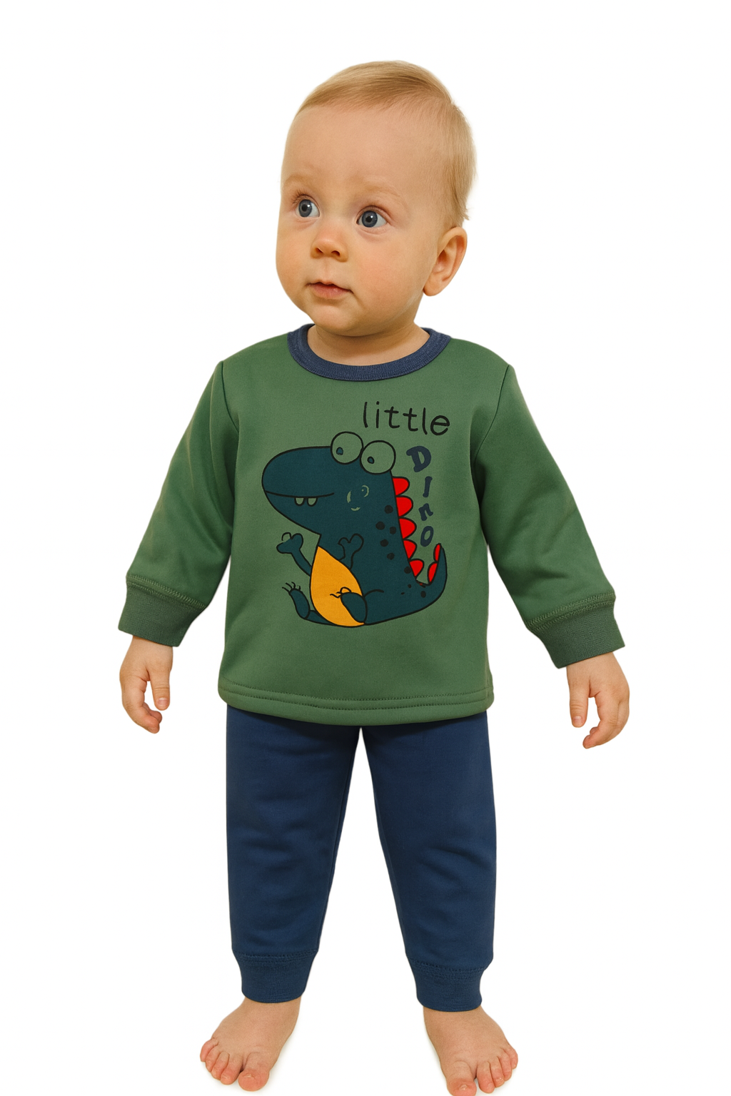 winter pyjama fleece inside little dino green