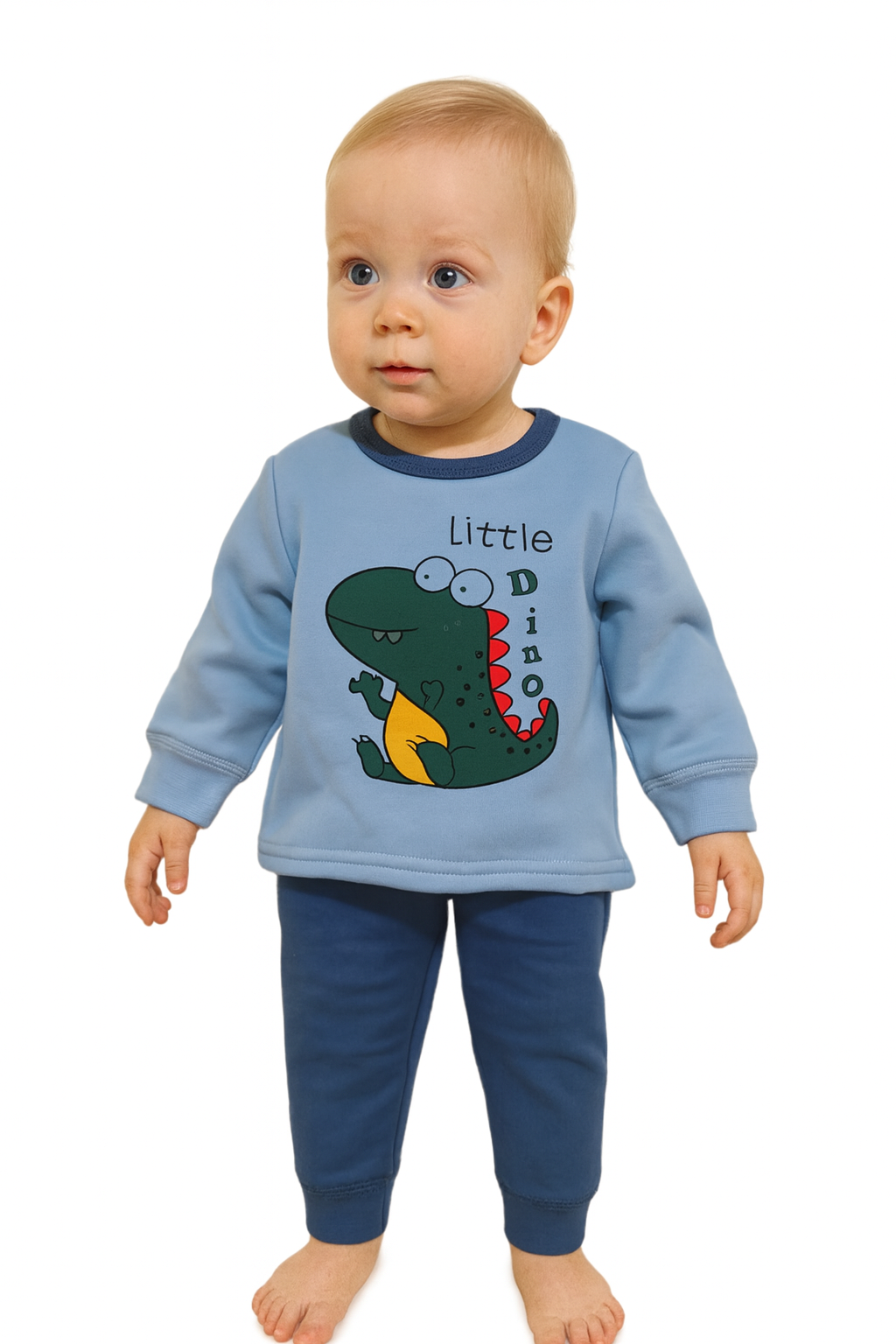 winter pyjama fleece inside little dino blue