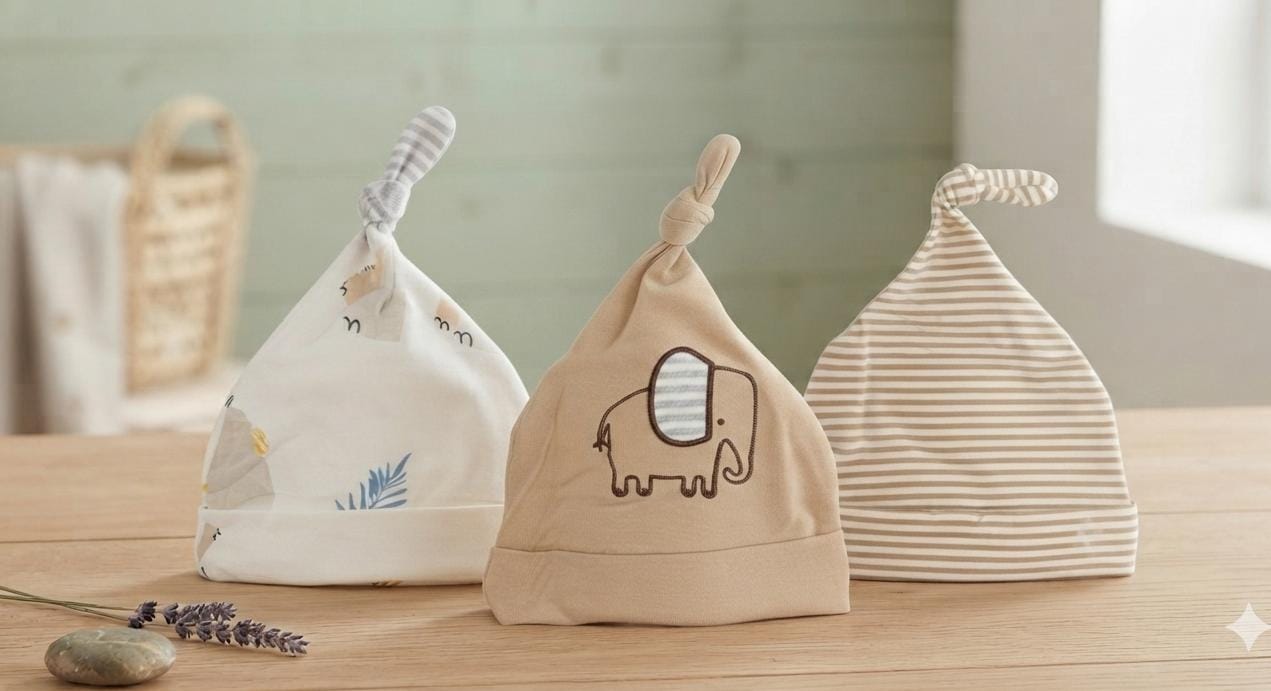 Mom’s Care hat 3pcs set beige  elephant
