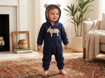 hooded overall navy