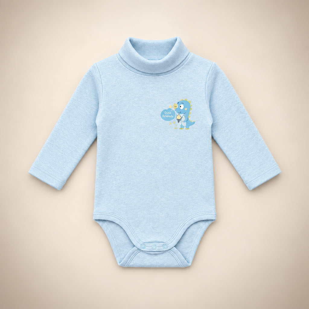 high neck body suit 100% cotton blue dinasour