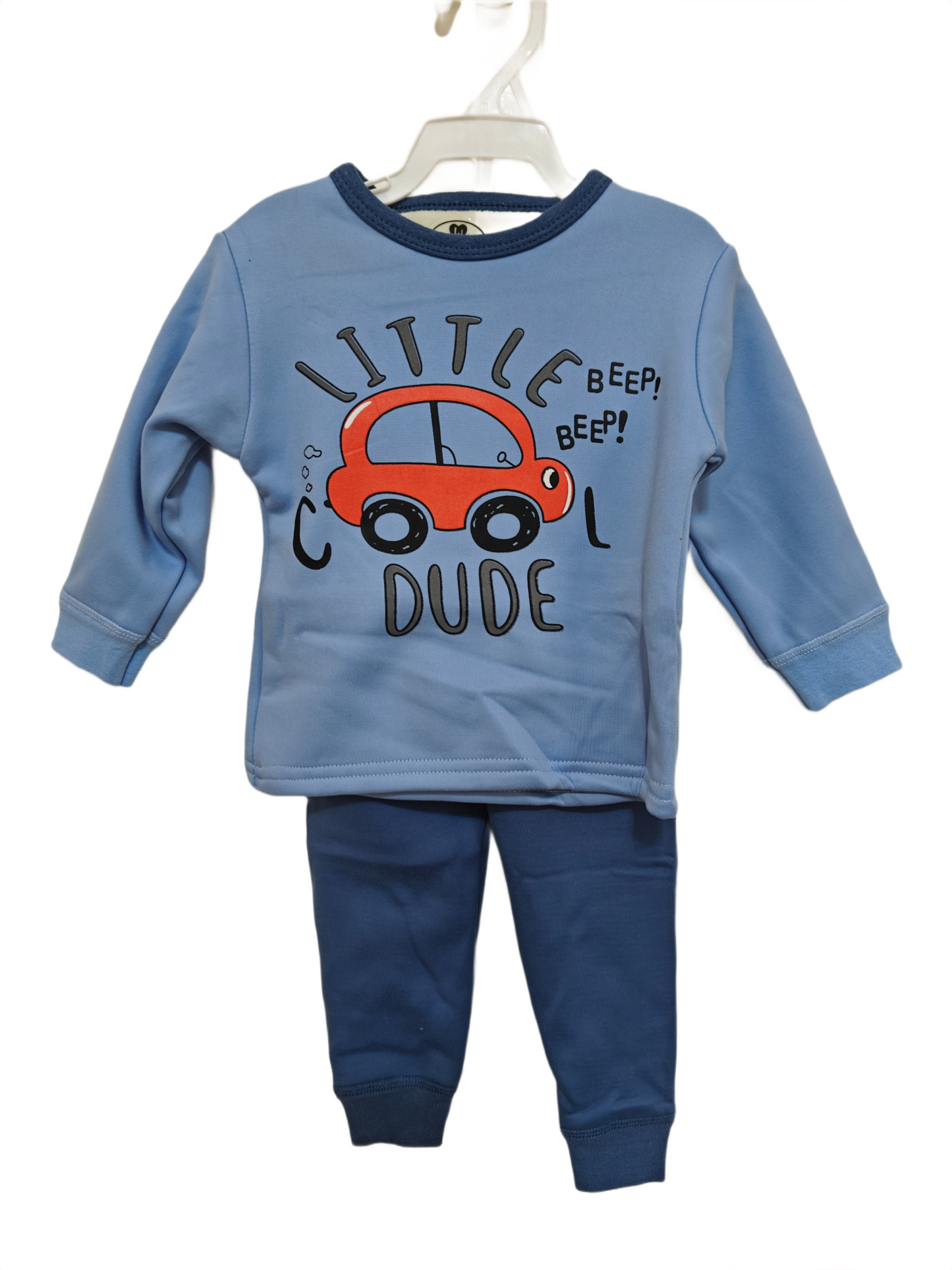 winter pyjama fleece inside little  dude blue