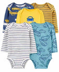 5 pcs long sleeve cotton yellow cars