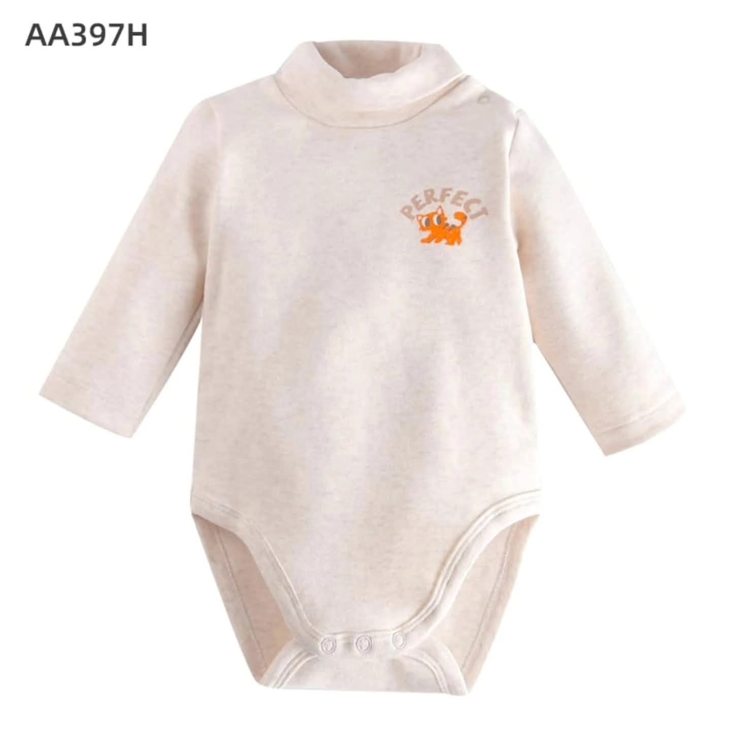 high neck body suit 100% cotton beige cat
