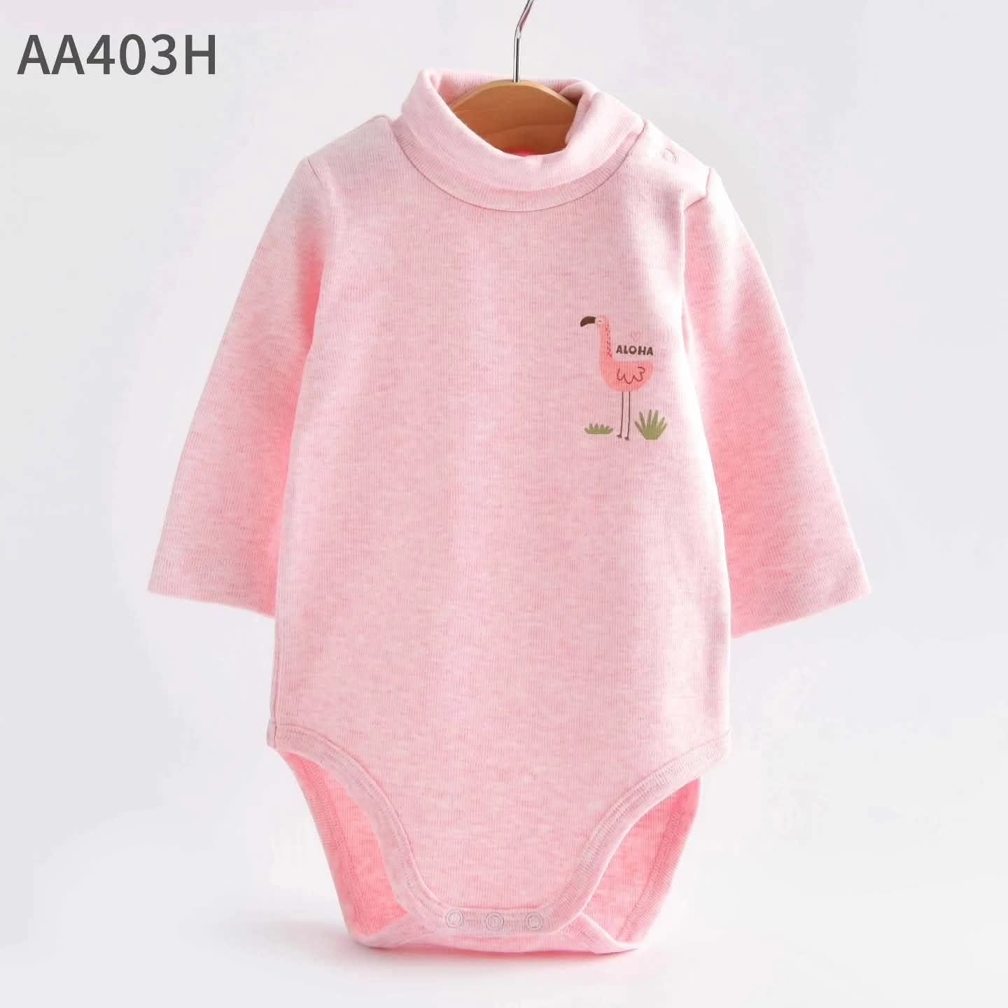 high neck body suit 100% cotton pink flamingo