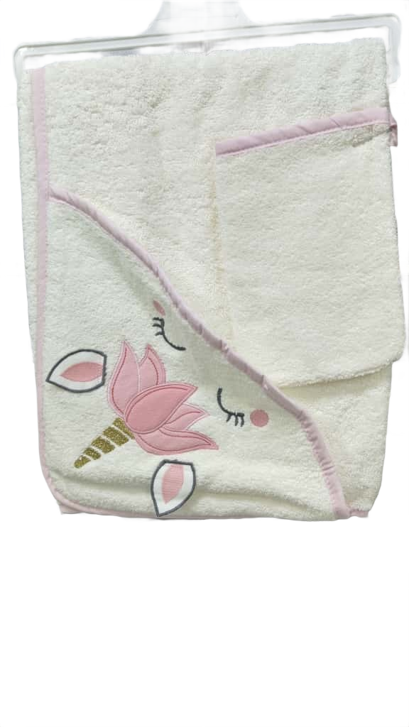 Baby Hooded Towel with loofah offwhite unicorn