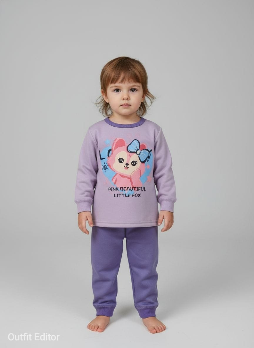 winter pyjama fleece inside little fox purple