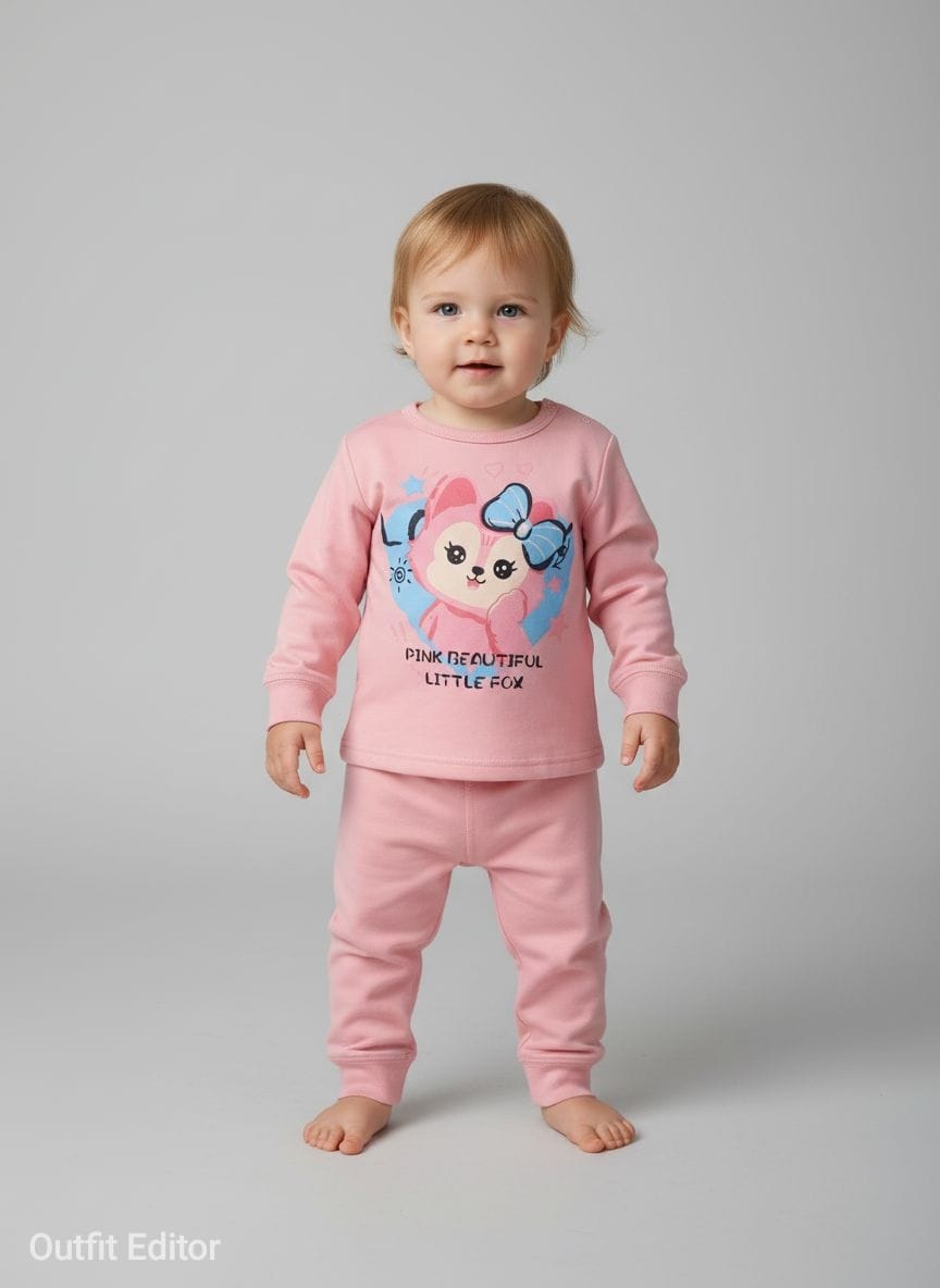 winter pyjama fleece inside little fox pink