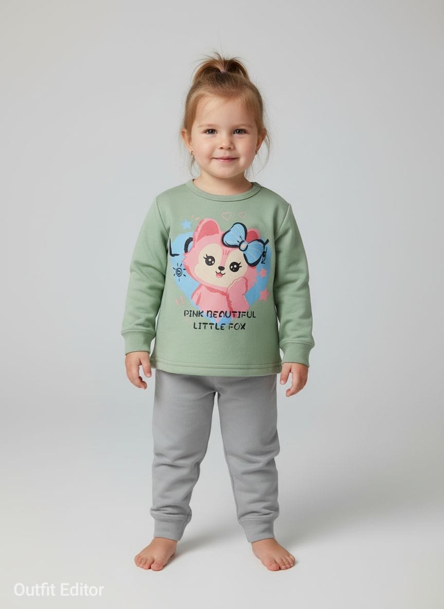 winter pyjama fleece inside little fox green