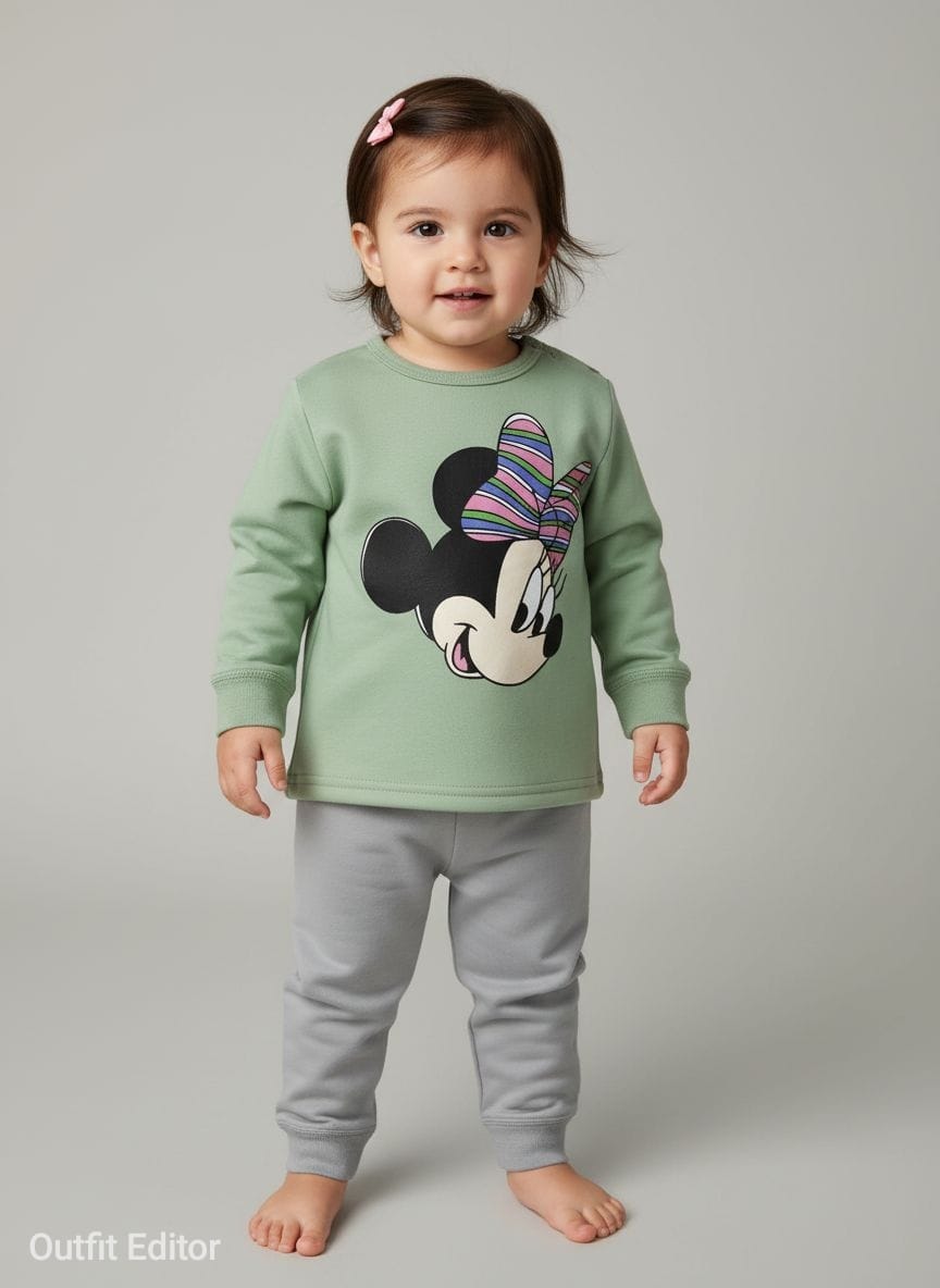 winter pyjama fleece inside Minnie mouse green