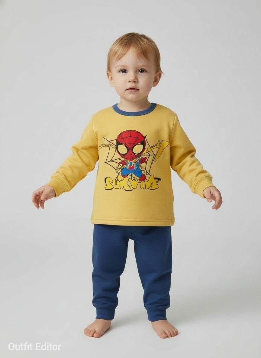 winter pyjama fleece inside little spider man yellow