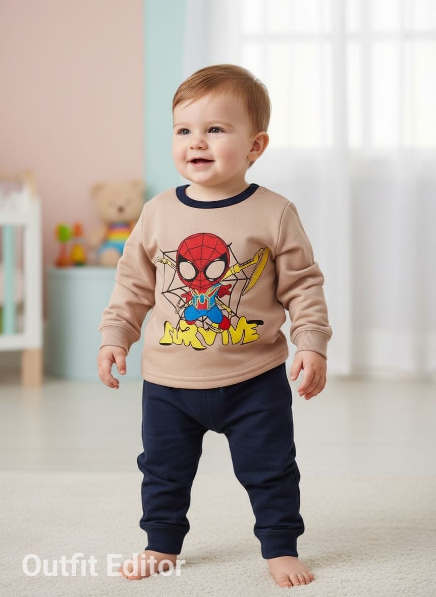 winter pyjama fleece inside little spider man beige