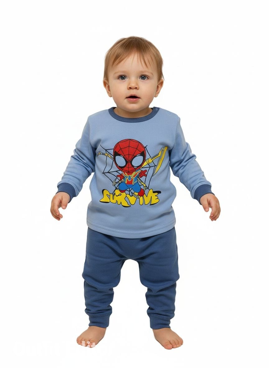 winter pyjama fleece inside little spider man blue