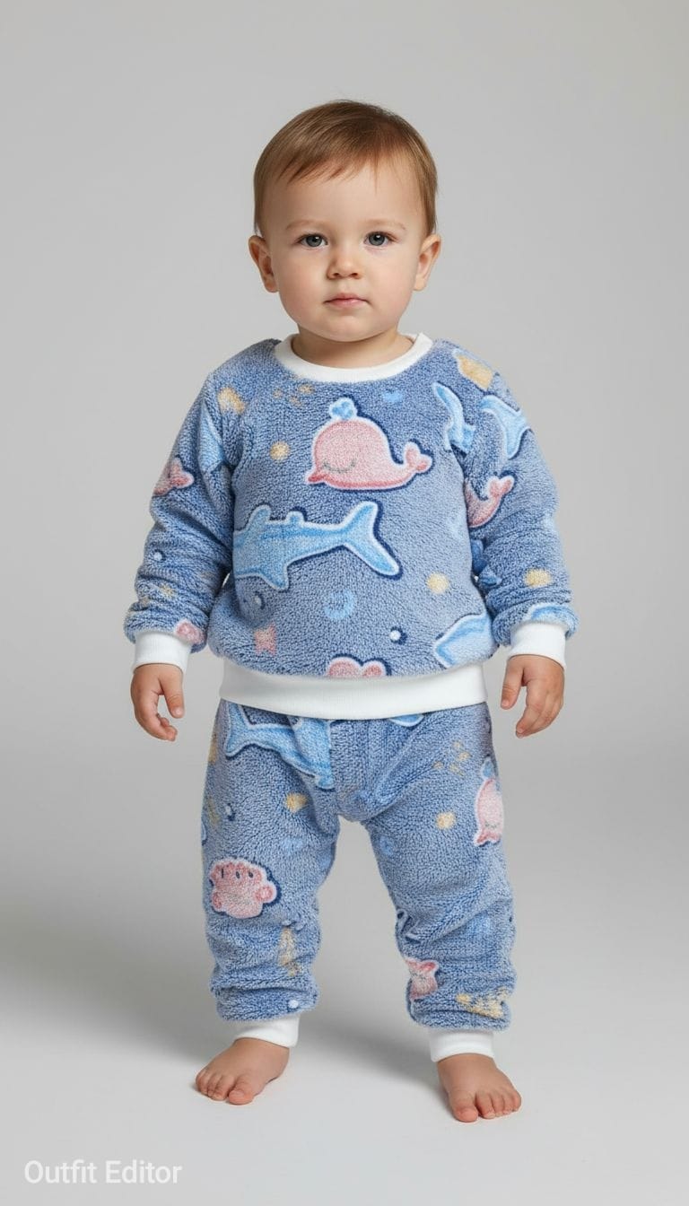 winter pyjama coral whale blue
