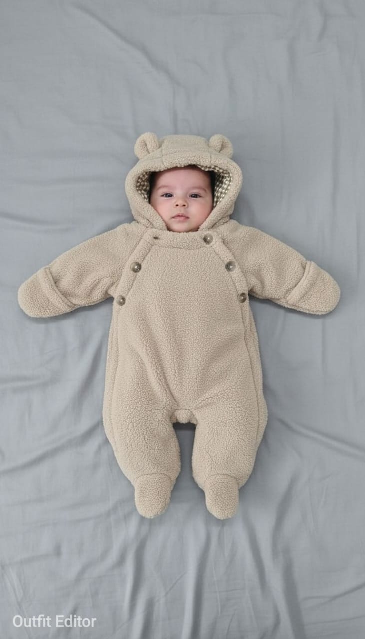 Beige sherpa-style fleece pramsuit
