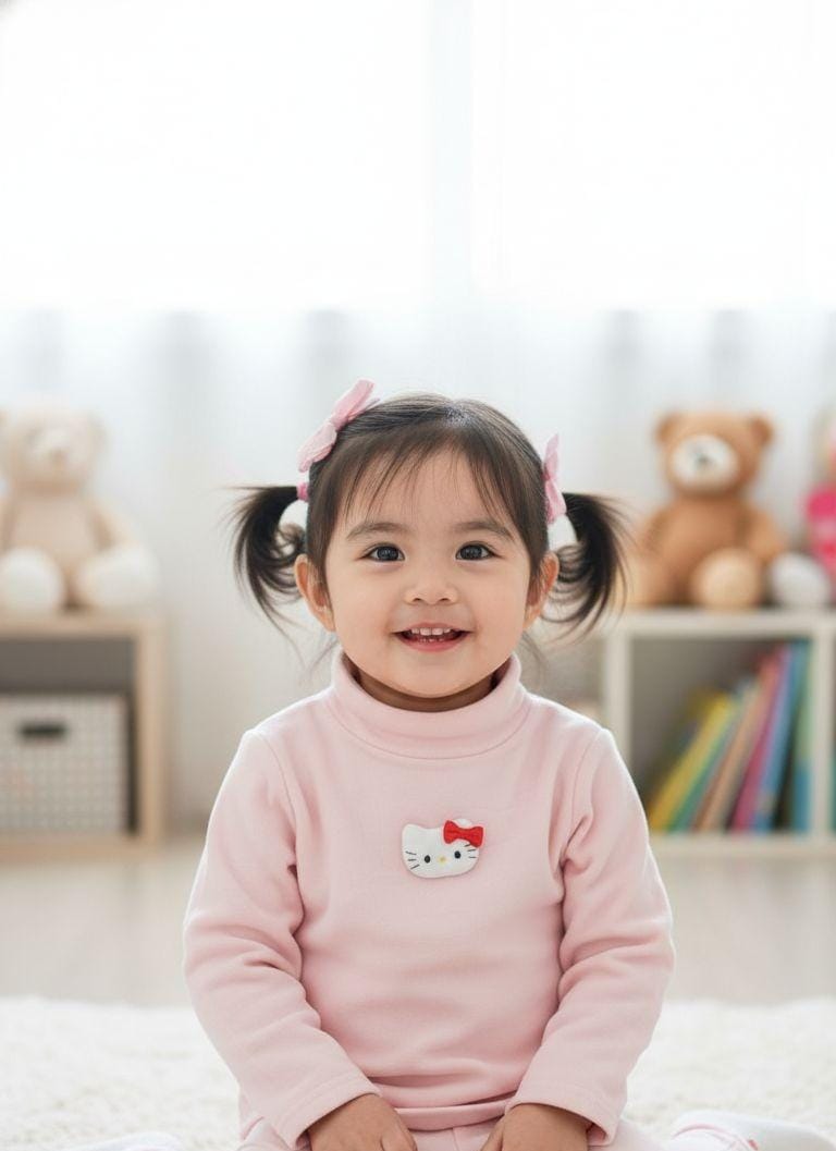 high neck body suit fleece inside pink kitty