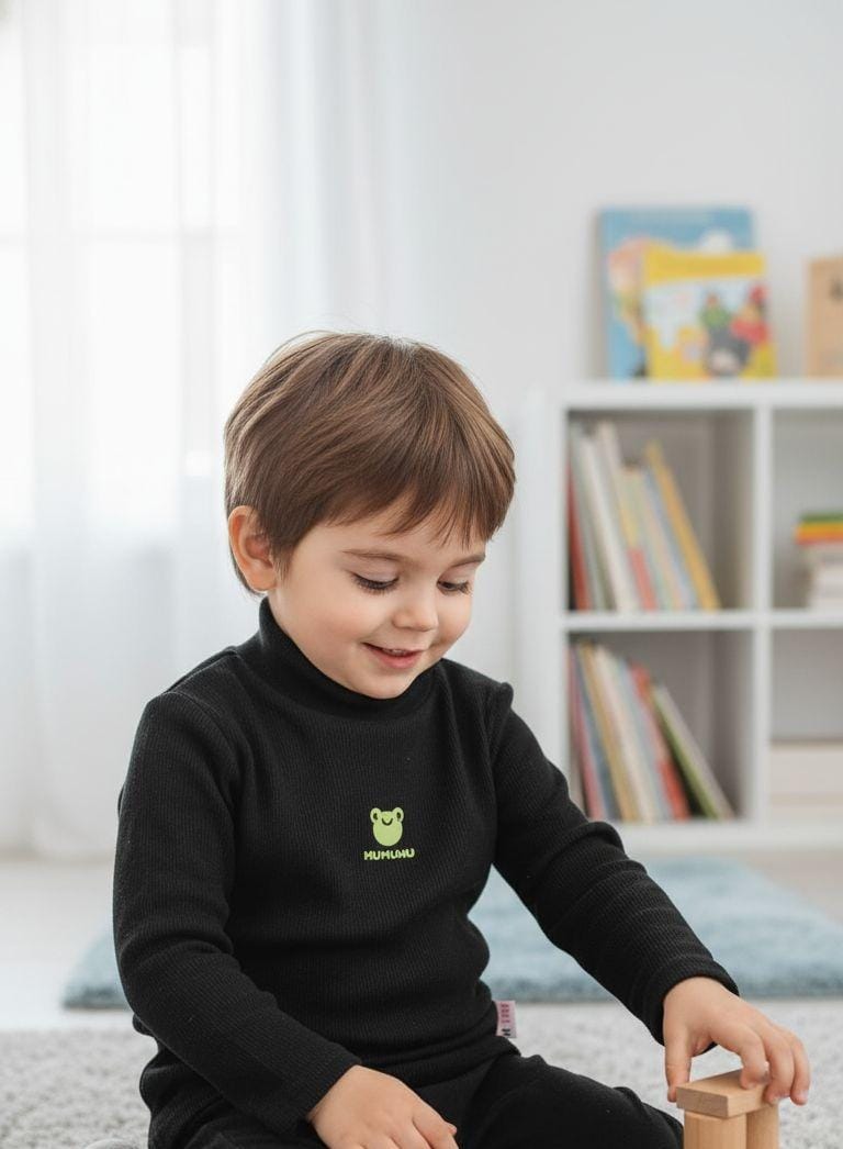 high neck body suit fleece inside black frog