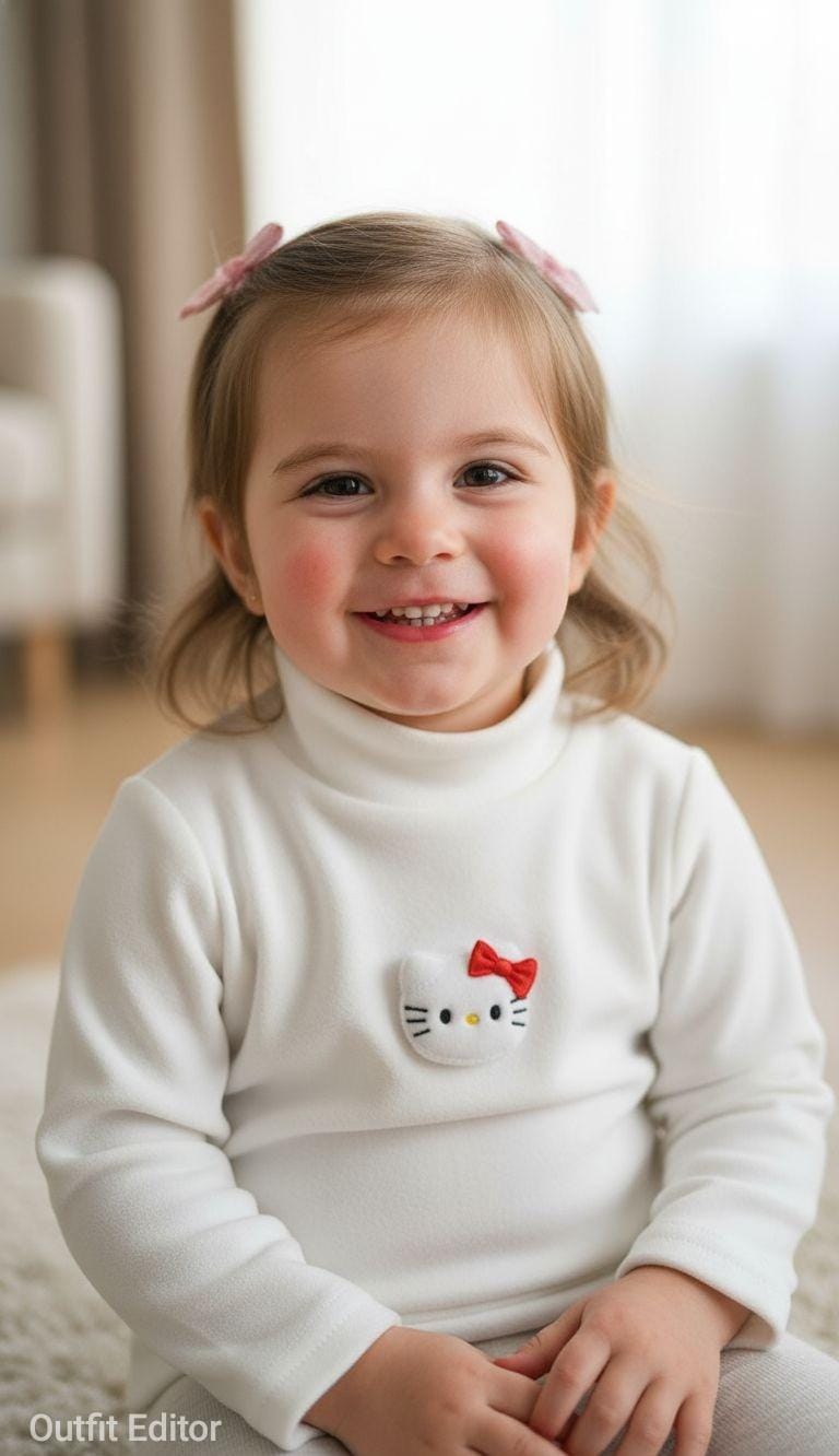 high neck body suit fleece inside white kitty