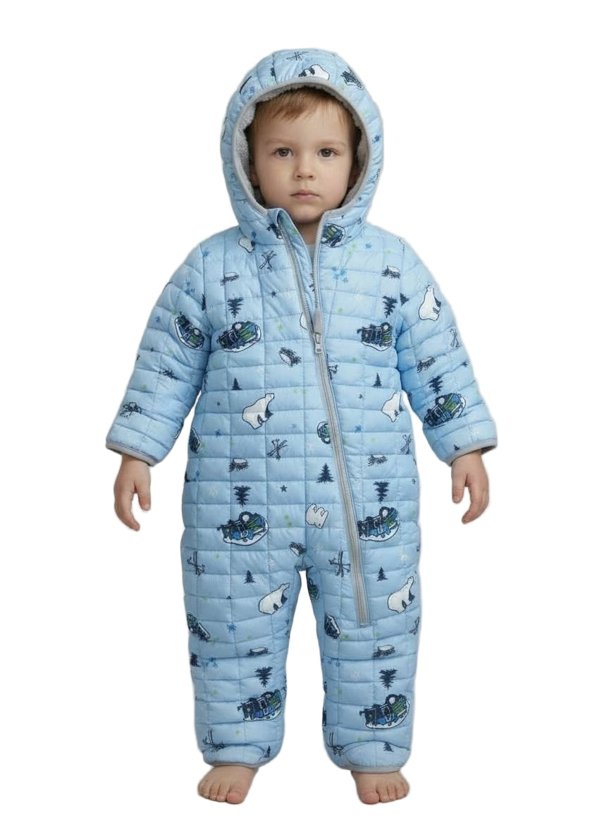 Toddler Boy Quilted Snowsuit with Polar Bear & Truck Print