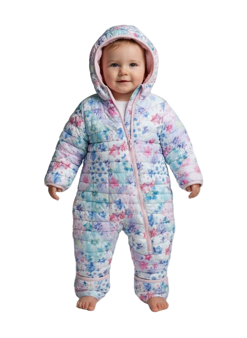 Infant Girl Quilted Floral Print Snowsuit