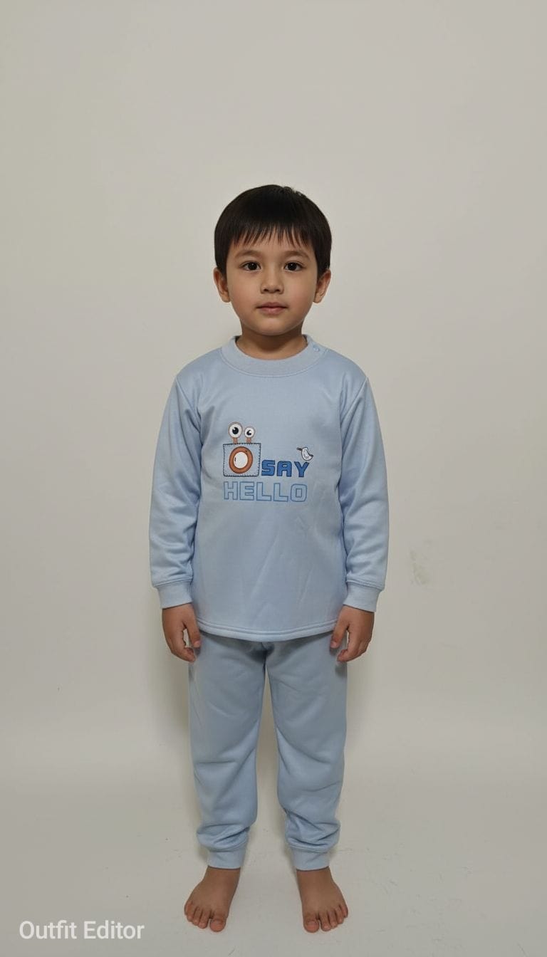 winter pyjama fleece inside say hello blue