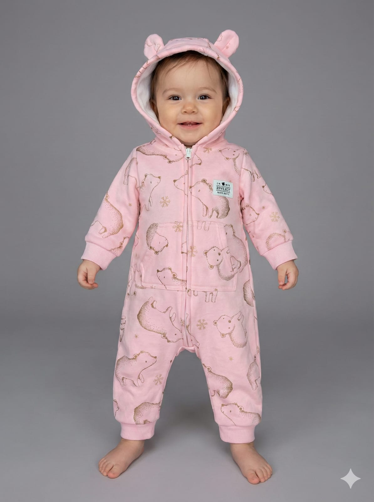 hooded overall  pink  bear