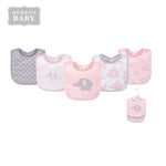 5 Bibs Cotton elephant pink