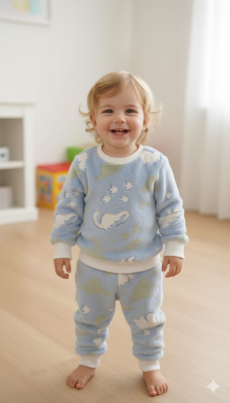 winter pyjama coral blue dinosaur