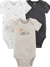 Baby Boy Cotton Bodysuits hello  bio smile