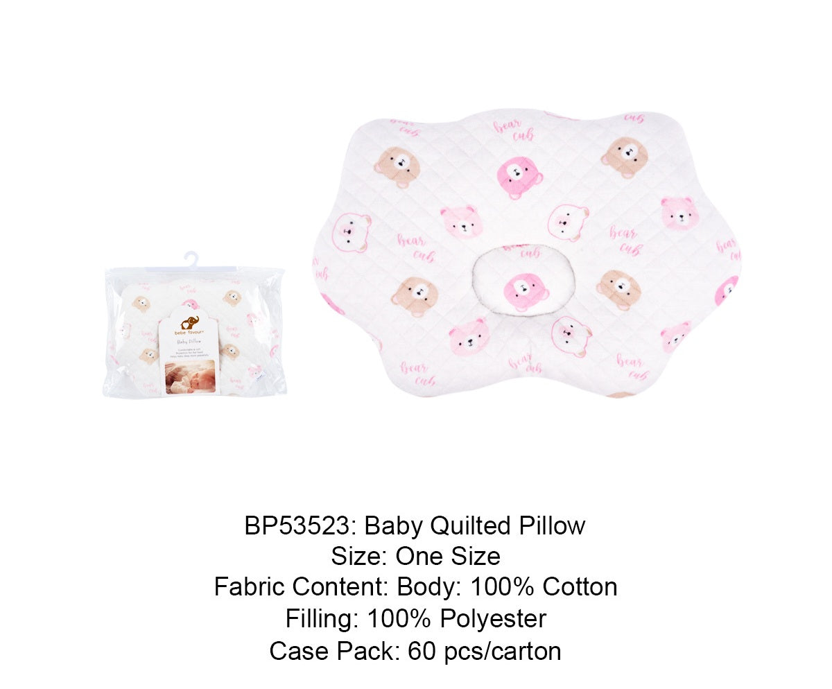 Baby Quilted Pillow Pink Bear