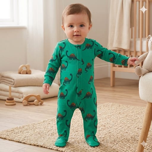 overall coton green dinasour