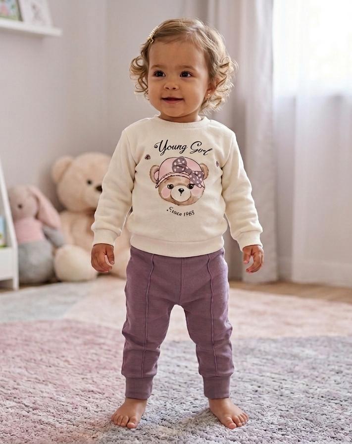 Girls coton set bear Purple
