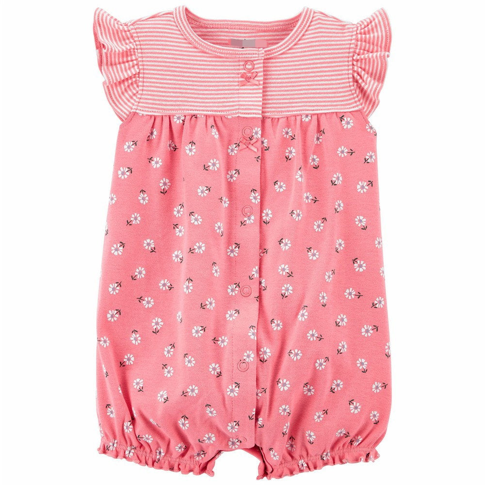 Romper Pink Floral & Striped Ruffle