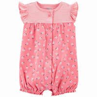 Romper Pink Floral & Striped Ruffle