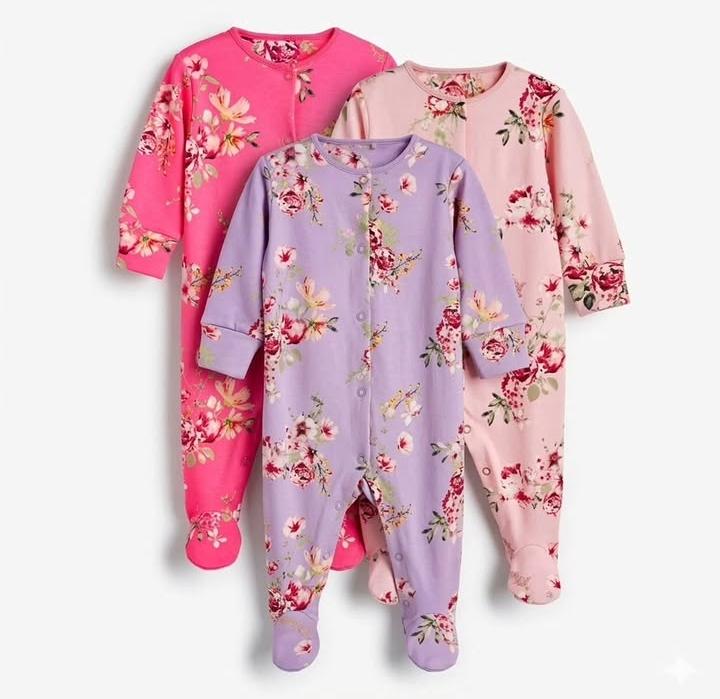 Baby Cotton overals Set 3 Pcs flowers