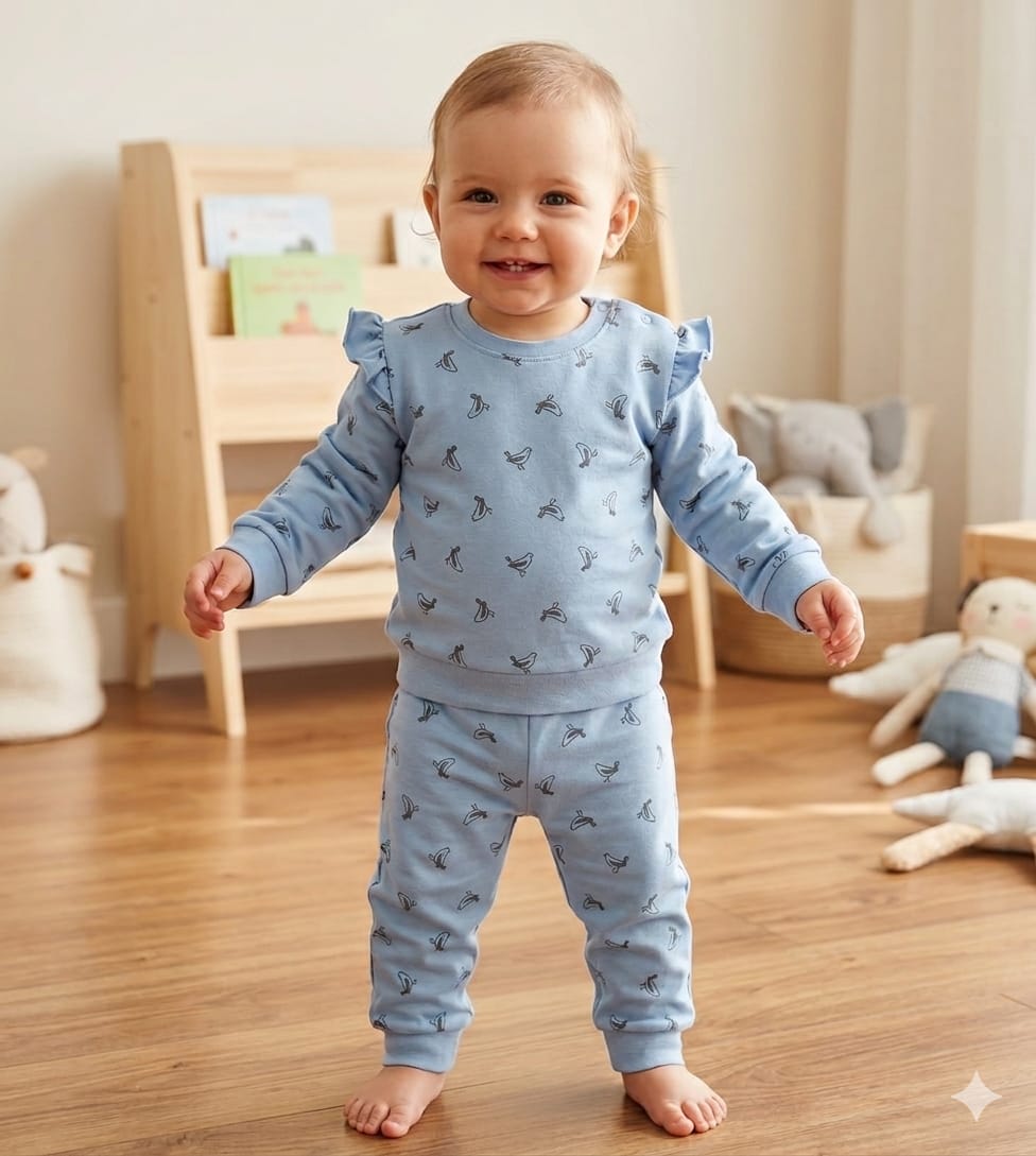 Girls coton set BLUE bird