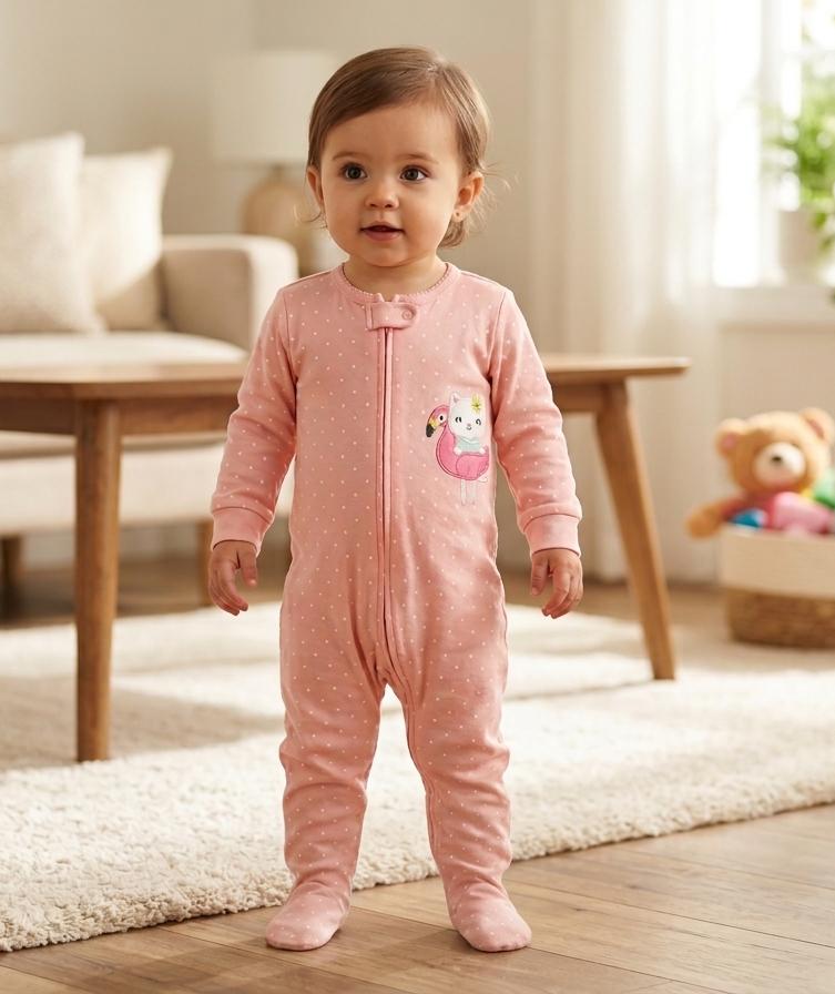 overall coton Pink cat&flamingo